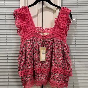 Chic Pink Lace Women's Blouse